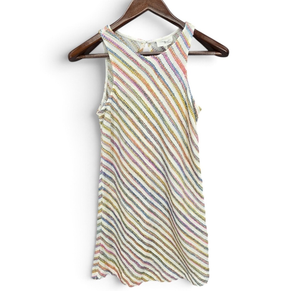 Lou & Grey XXS Multicolor Striped Sleeveless Shift Dress Textured Knit EUC